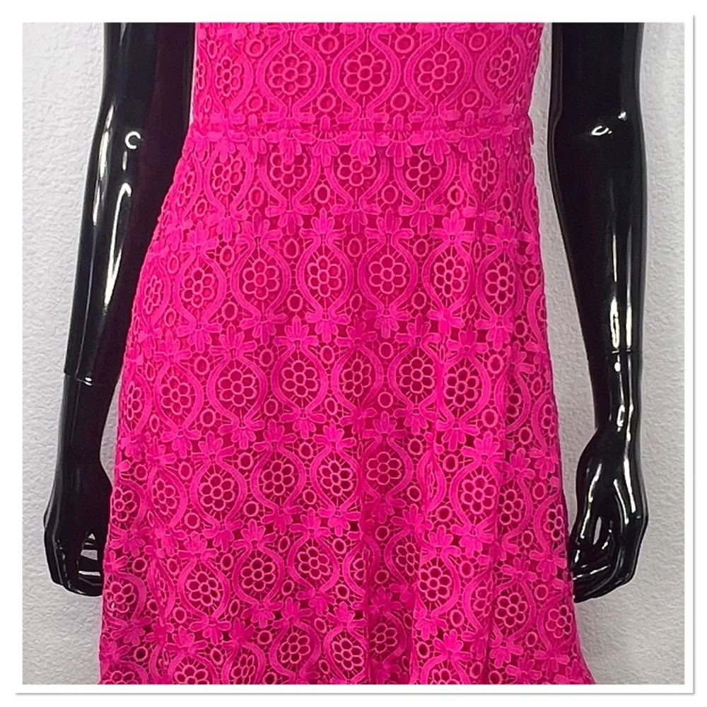Kate Spade Magenta Scallop Lace Midi Dress Size 2 Lace Cap Sleeves